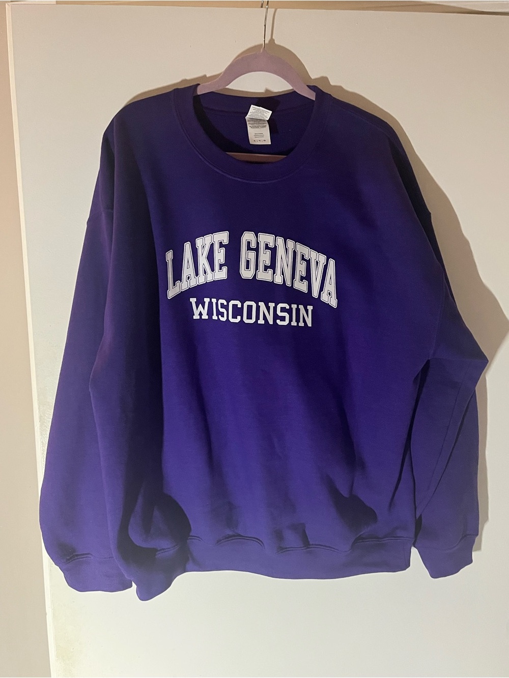 Gildan Purple Lake Geneva Wisconsin Crewneck Sweatshirt